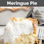 A slice of Luby's coconut meringue pie and a fork on a plate.