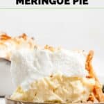 Homemade Luby's coconut meringue pie slice on a plate.