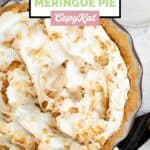Overhead view of homemade Luby's coconut meringue pie.