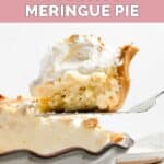 A slice of homemade Luby's coconut meringue pie on a pie server.