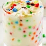 Closeup of a homemade M&M McFlurry.
