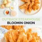 Copycat Outback bloomin onion ingredients and the finished dish.