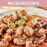 Homemade Outback sauteed mushrooms on a white plate.