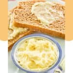 Homemade Saltgrass Steakhouse honey butter in a bowl and on bread.