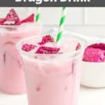 Homemade Starbucks dragon drink and dried dragon fruit pieces in a small bowl.