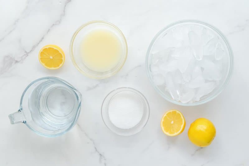 Copycat Starbucks lemonade ingredients on a marble surface.