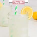 Homemade Starbucks lemonade in a mason jar garnished with a lemon slice.