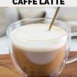 Homemade Starbucks oleato caffe latte and a spoon in a mug.