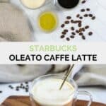 Copycat Starbucks oleato caffe latte ingredients and the finished drink.
