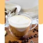 Homemade Starbucks oleato caffee latte with oatmilk in an insulated mug.