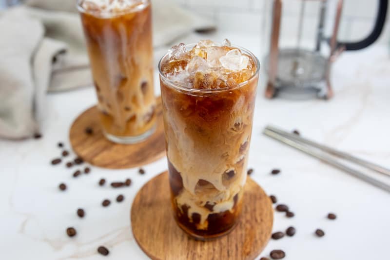 Two copycat Starbucks oleato golden foam cold brew coffee drinks.