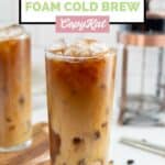 Homemade Starbucks oleato golden foam cold brew in a tall glass.