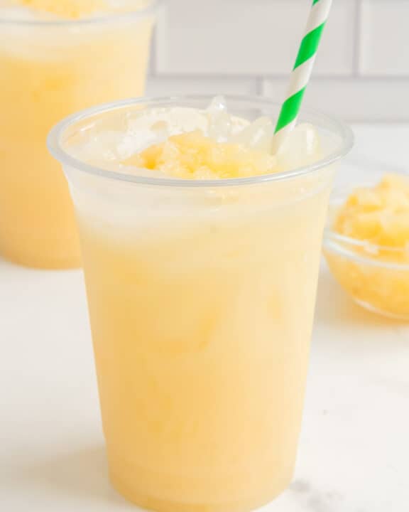 Copycat Starbucks paradise drink in a plastic cup.
