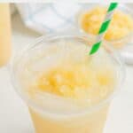 Closeup of a homemade Starbucks paradise drink in a plastic cup.