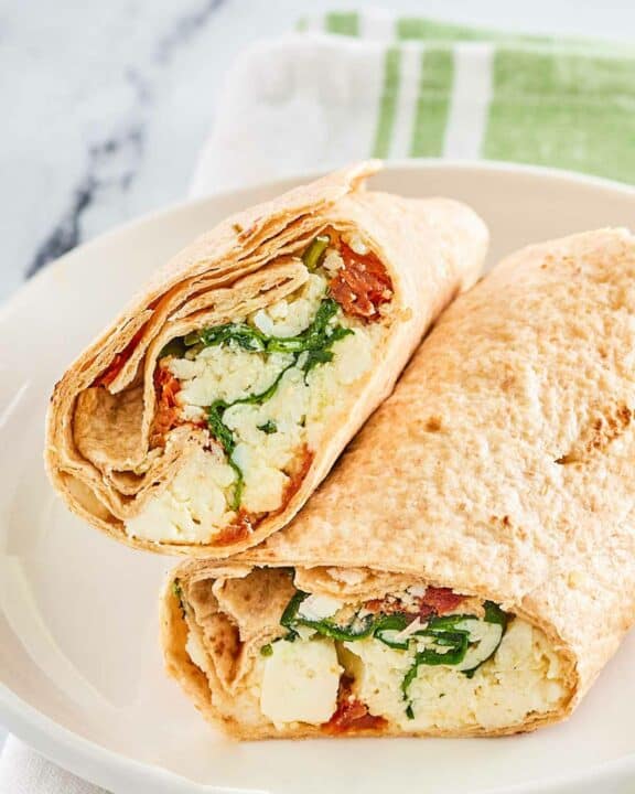 Copycat Starbucks spinach feta wrap on a plate.