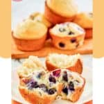 Homemade plain and blueberry sweet muffins on a plate.