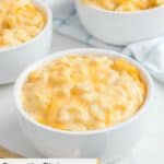 Homemade Sweetie Pie's mac and cheese in three white bowls.