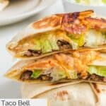 Closeup of homemade Taco Bell crunchwrap supreme.
