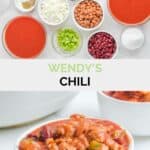 Copycat Wendy's Chili ingredients and a bowl of the chili.