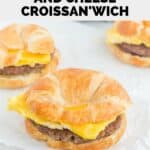 Homemade Burger King sausage egg and cheese croissan'wich breakfast sandwiches on parchment paper.