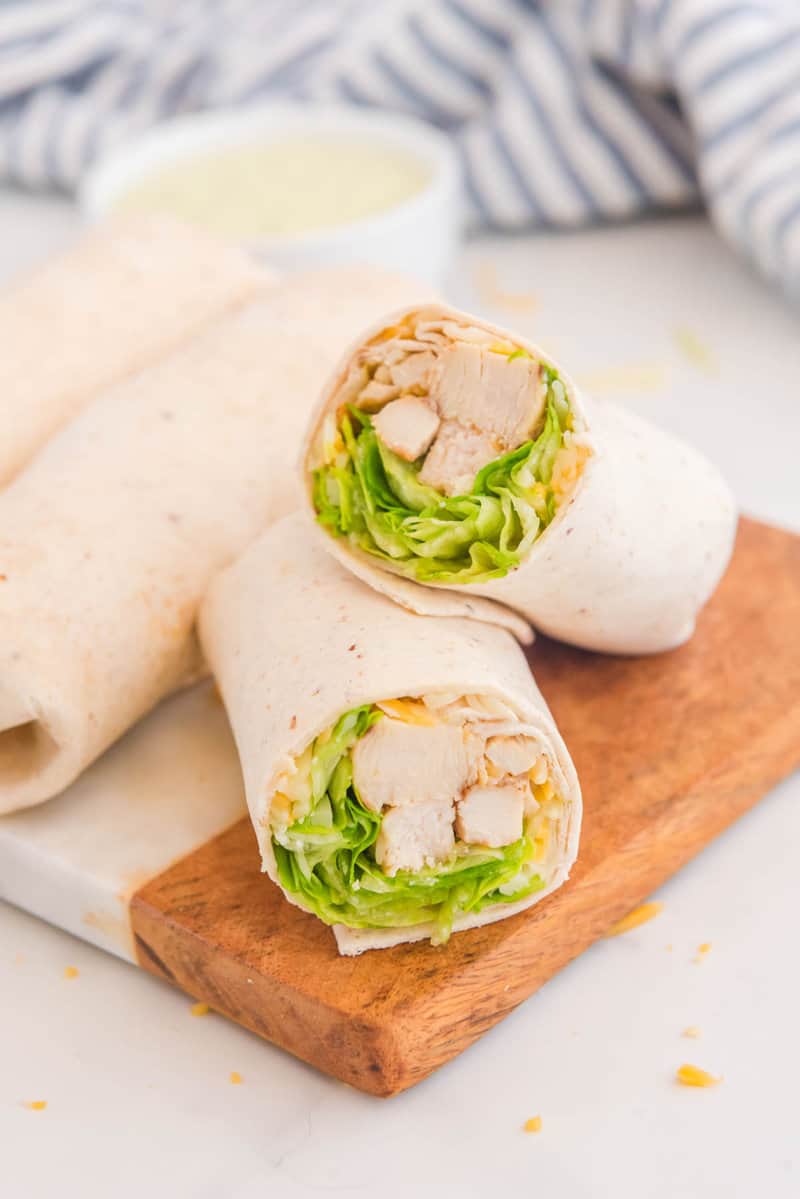 Copycat Chick Fil A cool wrap cut in half.