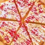 Overhead view of copycat CiCi's cherry dessert pizza.