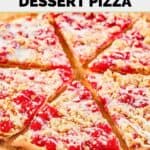Slices of homemade CiCi's cherry pizza on a wood board.