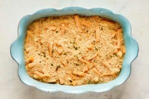 Corn au gratin before baking.
