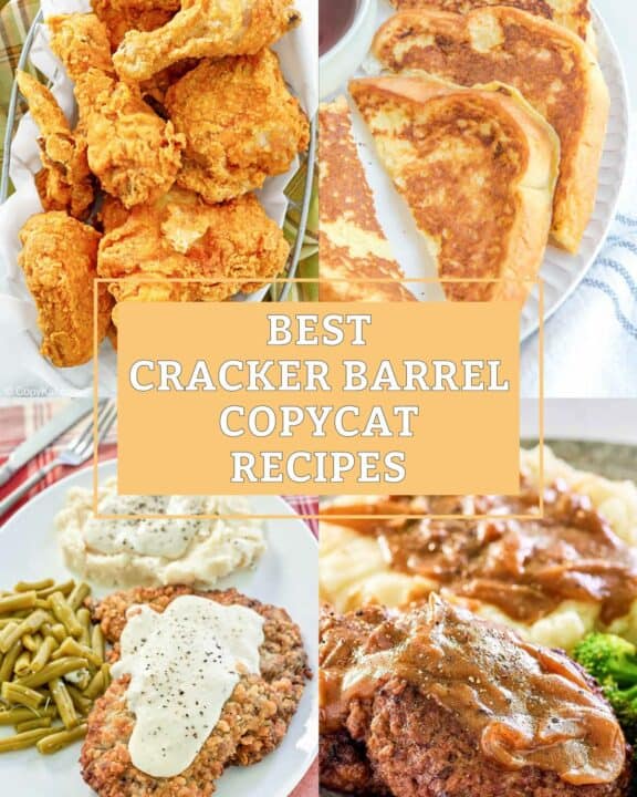 Collage of four different copycat Cracker Barrel recipes.