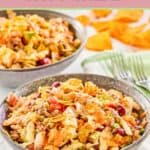 Dorito taco salad in two grey bowls.