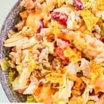 Closeup of a bowl of Dorito taco salad.