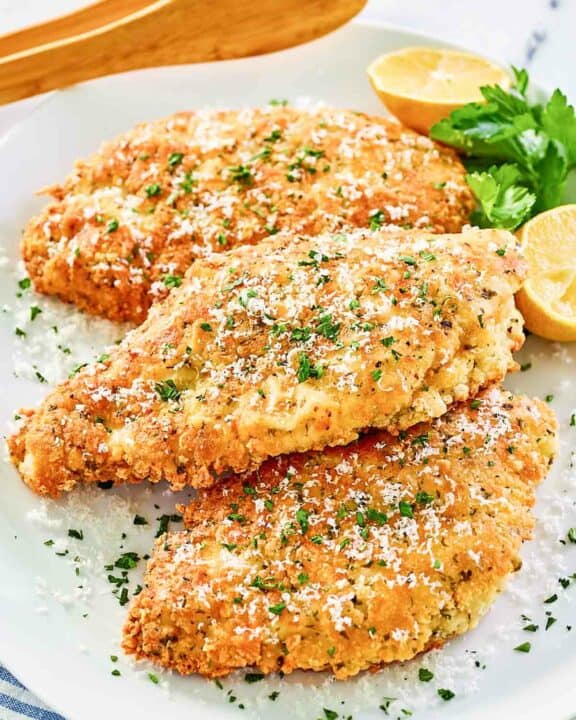 Copycat Luby's Italian chicken breast on a platter.