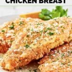 Homemade Luby's Italian chicken breast and fresh parsley on a platter.
