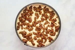 Apple praline cheesecake before baking.