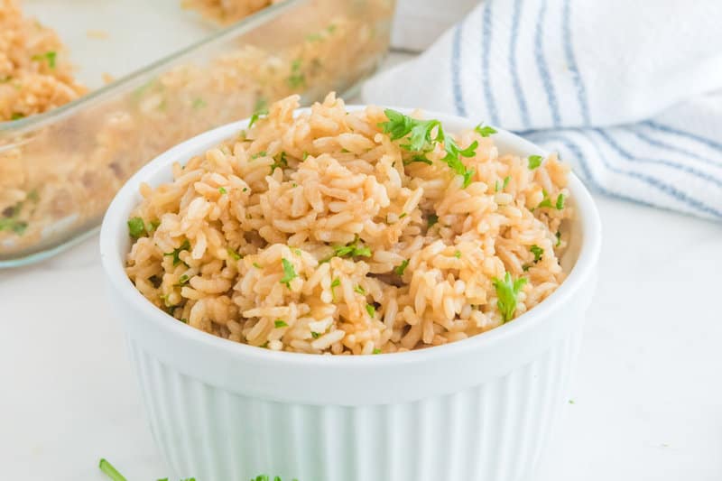A bowl of copycat Texas Roadhouse seasoned rice.