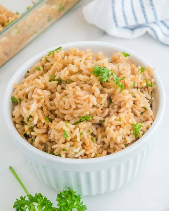 Copycat Texas Roadhouse seasoned rice in a bowl.