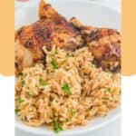 Homemade Texas Roadhouse seasoned rice and chicken on a plate.