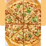 Overhead view of homemade CPK Thai chicken pizza.