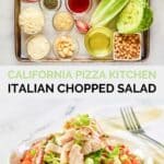 Copycat CPK Italian chopped salad ingredients and the finished salad.