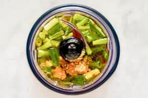 Green onion salad dressing ingredients in a blender.