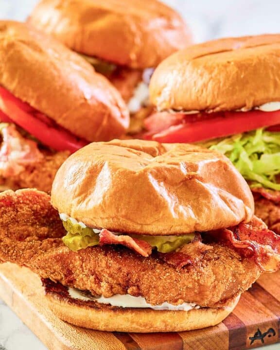 Copycat McDonald's bacon ranch McCrispy chicken sandwiches.
