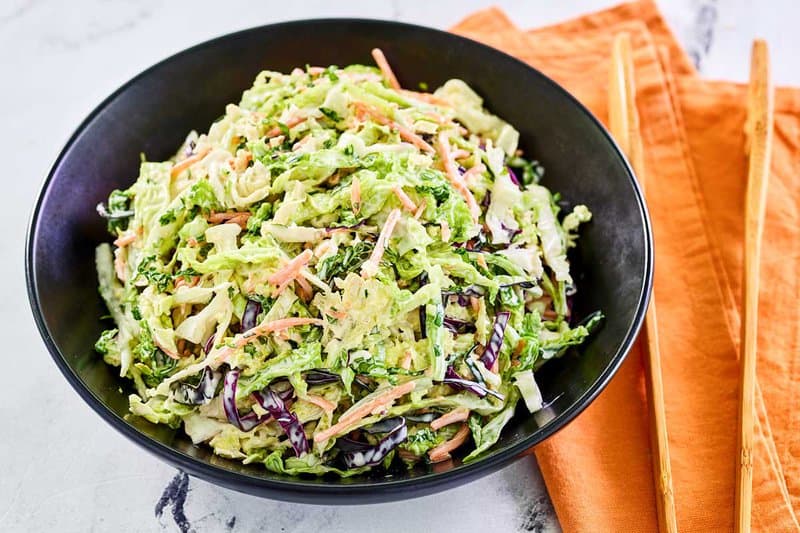 Homemade sweet and sour coleslaw in a bowl.