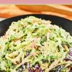 Sweet and sour coleslaw in a black bowl.