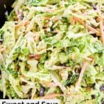 Closeup of sweet and sour coleslaw.