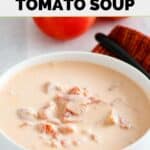 Homemade 4B's cream of tomato soup in a bowl.