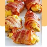 Air fryer bacon wrapped jalapenos on a plate.