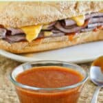 Homemade Arby's sauce and a roast beef sandwich.