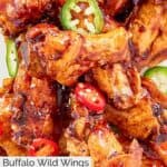 Closeup overhead view of homemade Buffalo Wild Wings Asian Zing chicken wings.