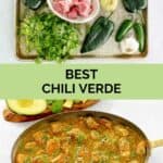 Chili verde ingredients and the finished dish.
