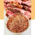 Homemade coffee rub on a platter with steak.
